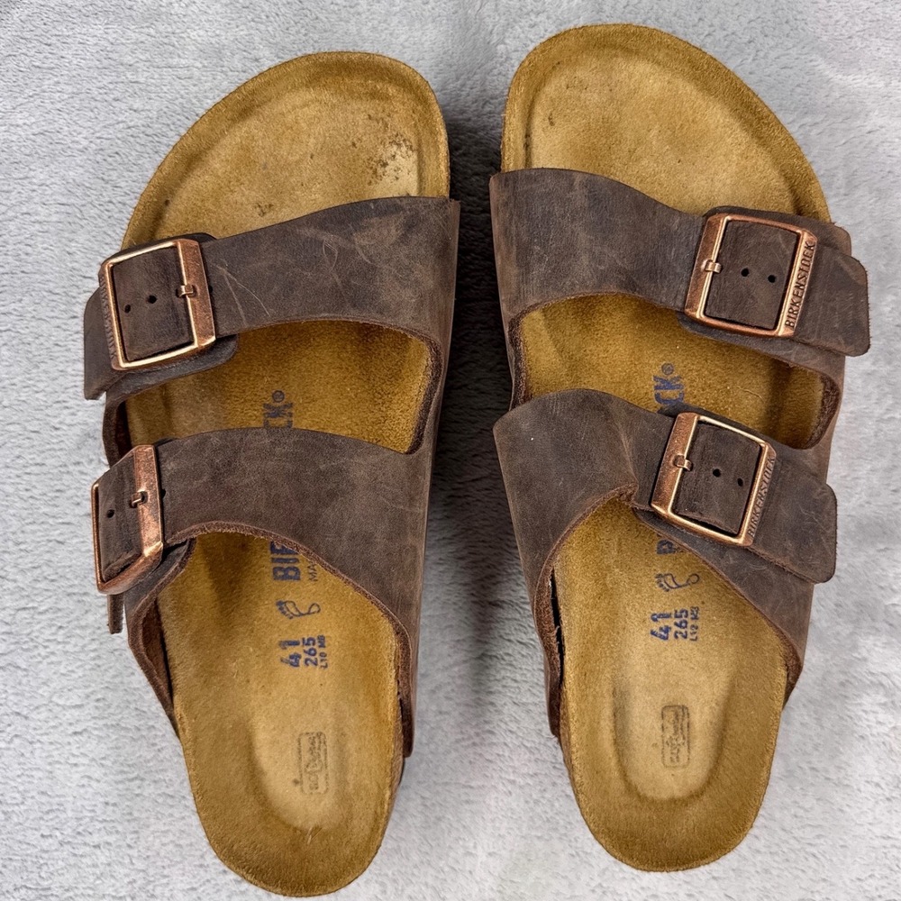 Birkenstock Arizona Soft Footbed Sandal Unisex 41 Brown Oiled Leather Buckle